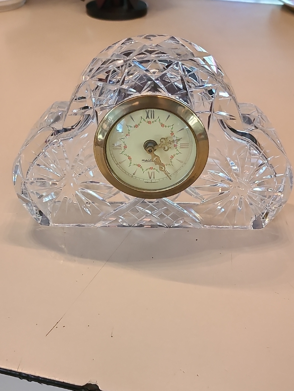Clear Crystal Mantel Clock with Gold Accents